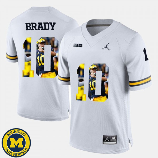 Men's Michigan Wolverines #10 Tom Brady White Jordan Brand Pictorial NCAA Football Jersey